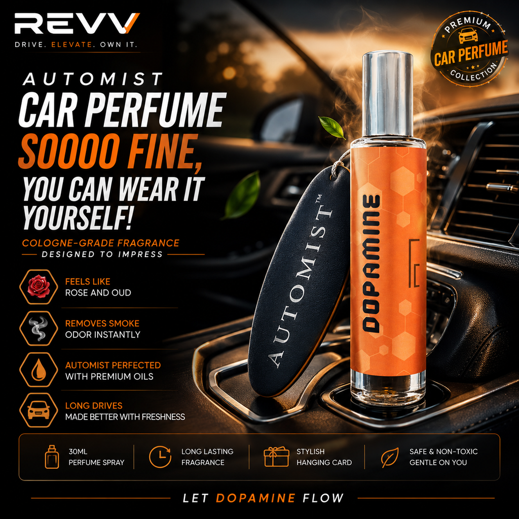 AUTOMIST Dopamine Premium Car Perfume – Oud & Rose Fragrance | 30ml Long-Lasting Car Air Freshener Spray with Hanging Card | Luxury Car Interior Accessory
