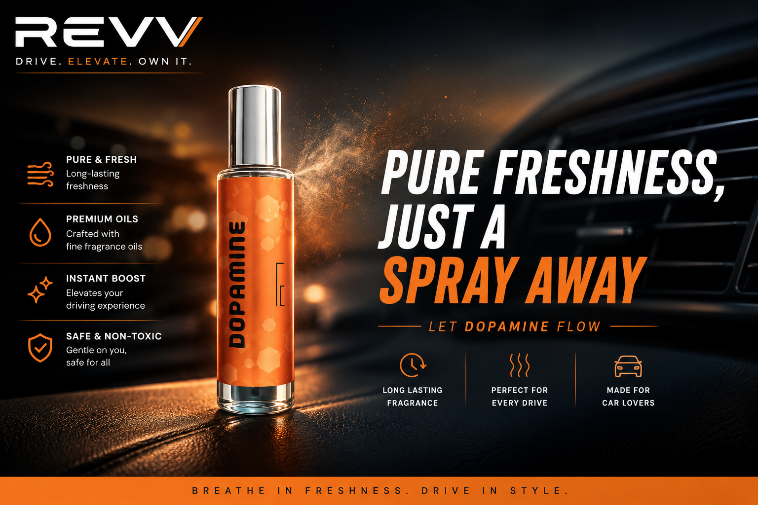 AUTOMIST Dopamine Premium Car Perfume – Oud & Rose Fragrance | 30ml Long-Lasting Car Air Freshener Spray with Hanging Card | Luxury Car Interior Accessory