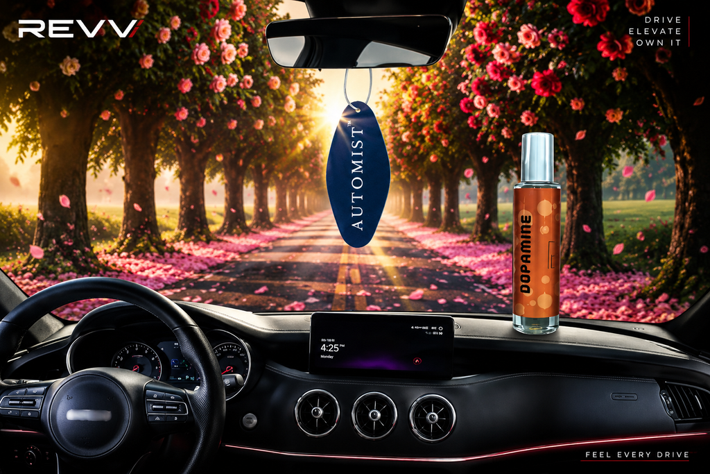 AUTOMIST Dopamine Premium Car Perfume – Oud & Rose Fragrance | 30ml Long-Lasting Car Air Freshener Spray with Hanging Card | Luxury Car Interior Accessory