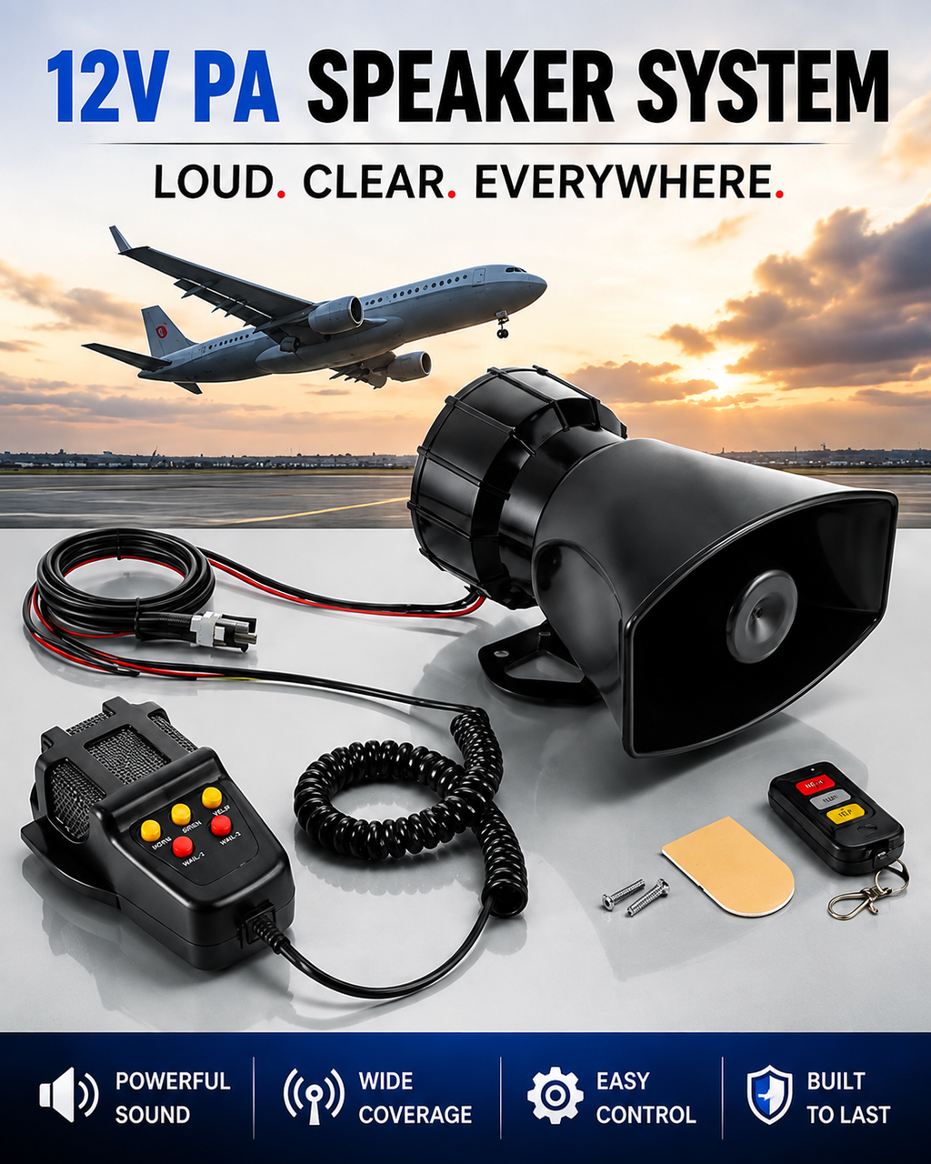 12V PA Hooter Speaker System – Powerful Sound, Built for the Road