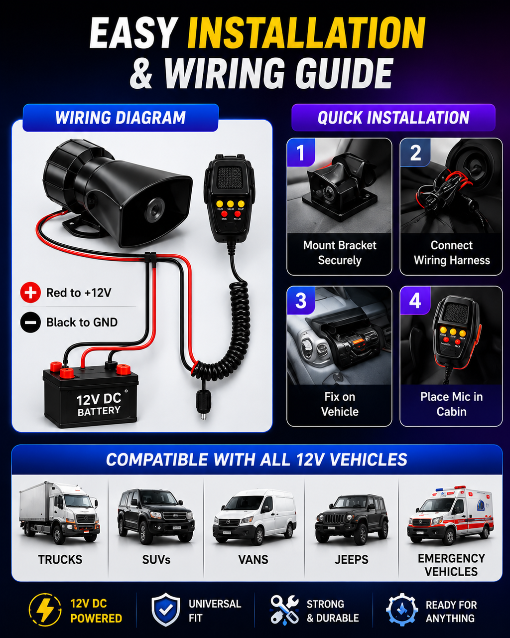 12V PA Hooter Speaker System – Powerful Sound, Built for the Road