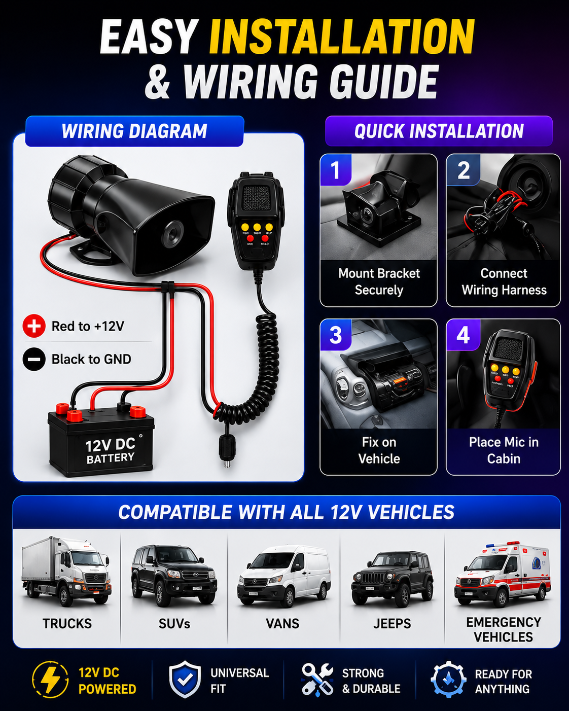 12V PA Hooter Speaker System – Powerful Sound, Built for the Road