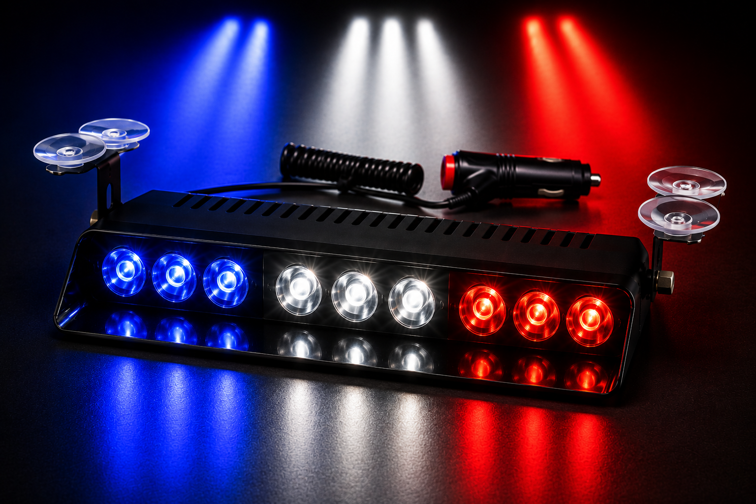 revv 12V LED Emergency Flasher Light Bar – Red, Blue & White Warning Strobe Light for Cars, SUVs, Jeeps & Trucks