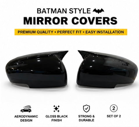 Revv Batman Style Gloss Black Car Side Mirror Covers – Sporty Premium Design, Set of 2